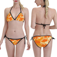 Triangle Bikini Set Orange Camo Print Adjustable String Tie Swimwear