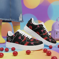 Custom Black & Red Low Top Sneakers | Edgy Cherry Lips & Lollipop Print
