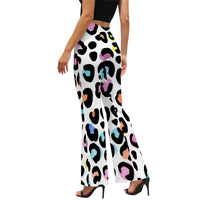 Multi Color Leopard Print Flared Pants Women’s Vibrant Animal Print Trousers