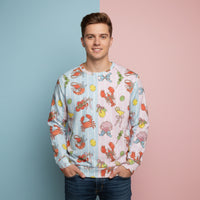 Lobster Sweater | Pink and Blue Coastal Unisex Pullover with Lemons and Crabs