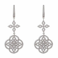 Silver Celtic knot clover drop earrings with dangling cross and clover charms
