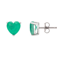 Amore Heart Stud Earrings Colombian Emerald Silver-2