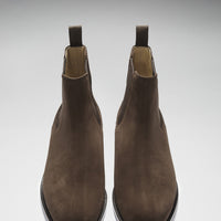 Pair of brown suede Chelsea boots viewed from the front
