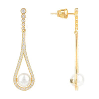 Cradled Pearl Drop Earrings Gold-2