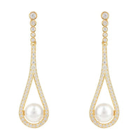 Cradled Pearl Drop Earrings Gold-0