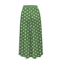 Green and White Polka Dot Skirt Midi High Waisted with Pockets