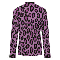 Purple Leopard Print Buttoned Cardigan