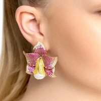 Daffodil With Pearl Earrings Gold Ruby CZ-1
