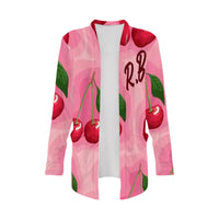 Cherry Cardigan | Pink Oversized Open Front Sweater with Pockets