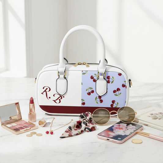 Cross Body Purse, Small Crossbody Bag, Personalized Block Cherry Green PU Leather Top Handle