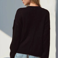 Black long-sleeve cardigan back view