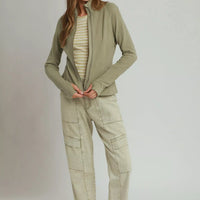 Olive soft fleece full-zip jacket with pockets, front view