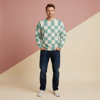 Checkered Pattern Sweater | Aesthetic Grid Graphic Unisex Pullover