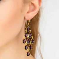 Erviola Gemstone Cascade Earrings Gold Garnet-1