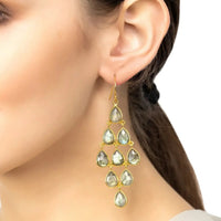 Gold-tone labradorite gemstone drop earrings with cascading teardrop stones