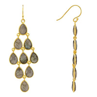 Gold-tone labradorite chandelier earrings, drop style with teardrop stones