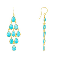 Gold-tone turquoise teardrop earrings with long vertical cascade and hook backs