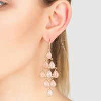 Erviola Gemstone Cascade Earrings Rose Gold Rose Quartz-1