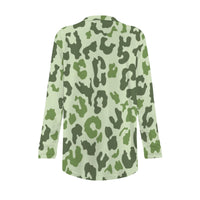 Green Leopard Print Open-Front Cardigan with Pockets