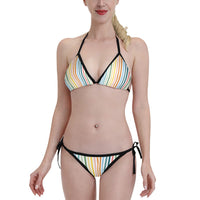 Triangle Bikini Set Multi Colour Pinstripe Print Adjustable Swimwear