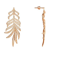 Feathered Leaf Statement Drop Earrings Rosegold-1
