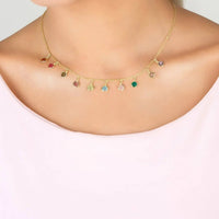Florence Multi Coloured Gemstone Necklace Gold-1