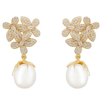 Flowers Pearl Earrings Gold White-0