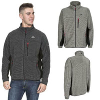 Trespass Jynx fleece jacket in dark stripe, shown worn and from front and back