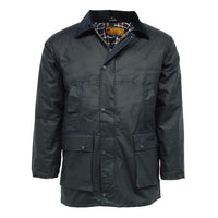 Game Classic navy padded wax jacket with flap pockets and check lining