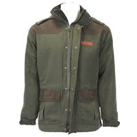 Game HB220 Aston Pro waterproof jacket in olive green with brown shoulder and pocket accents.