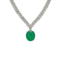 Garbo oval gemstone tennis necklace in silver with oval emerald pendant