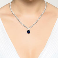Garbo Oval Gemstone Tennis Necklace Sapphire Silver-1