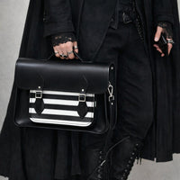 Handmade Leather Satchel - Gothic Striped White & Black-1