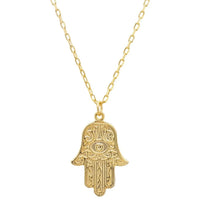 Hamsa Evil Eye Embossed Pendant Necklace Gold-0