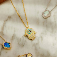Hamsa Hand With Evil Eye Pendant Necklace Gold-4