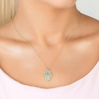 Hamsa Hand With Evil Eye Pendant Necklace Gold-1