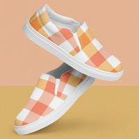 Peach Gingham Womens Canvas Shoes Red | Patterned Picnic Slip-Ons