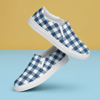 Navy Gingham Womens Canvas Shoes | Checked Nautical Slip-On Sneakers