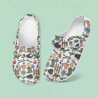 White Comfortable Garden EVA Clogs for Women with Gardening Icons Design