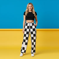 Checkered Wide Leg Pants | Grid Plaid Skater Aesthetic Monochrome Streetwear