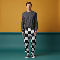 Checkered Wide Leg Pants | Grid Plaid Skater Aesthetic Monochrome Streetwear