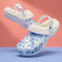 Women's Blue Floral Fluffy Clogs Lined Comfort Shoes