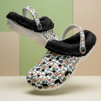 White Fleece Lined Garden Shoes Clogs with Gardening Icons Design