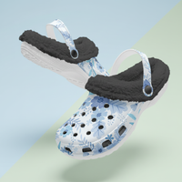 Women's Blue Floral Fluffy Clogs Lined Comfort Shoes