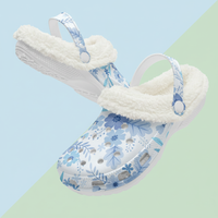 Women's Blue Floral Fluffy Clogs Lined Comfort Shoes