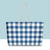 Navy Gingham Canvas Tote Bags | Sophisticated Oversized Weekender