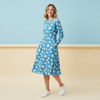 Daisy Dress Blue | Navy Floral Botanical Long Sleeve Midi Dress with Pockets