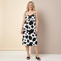 Black And White Slip Dress | Cow Print Monochrome Midi Sun Dress