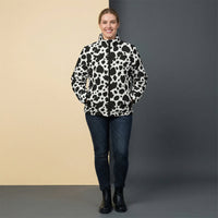 Black Puffer Coat Womens | Fun Black and White Cow Print Puffer