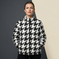 Ladies Black Puffer Coat | Classic Black and White Houndstooth Jacket